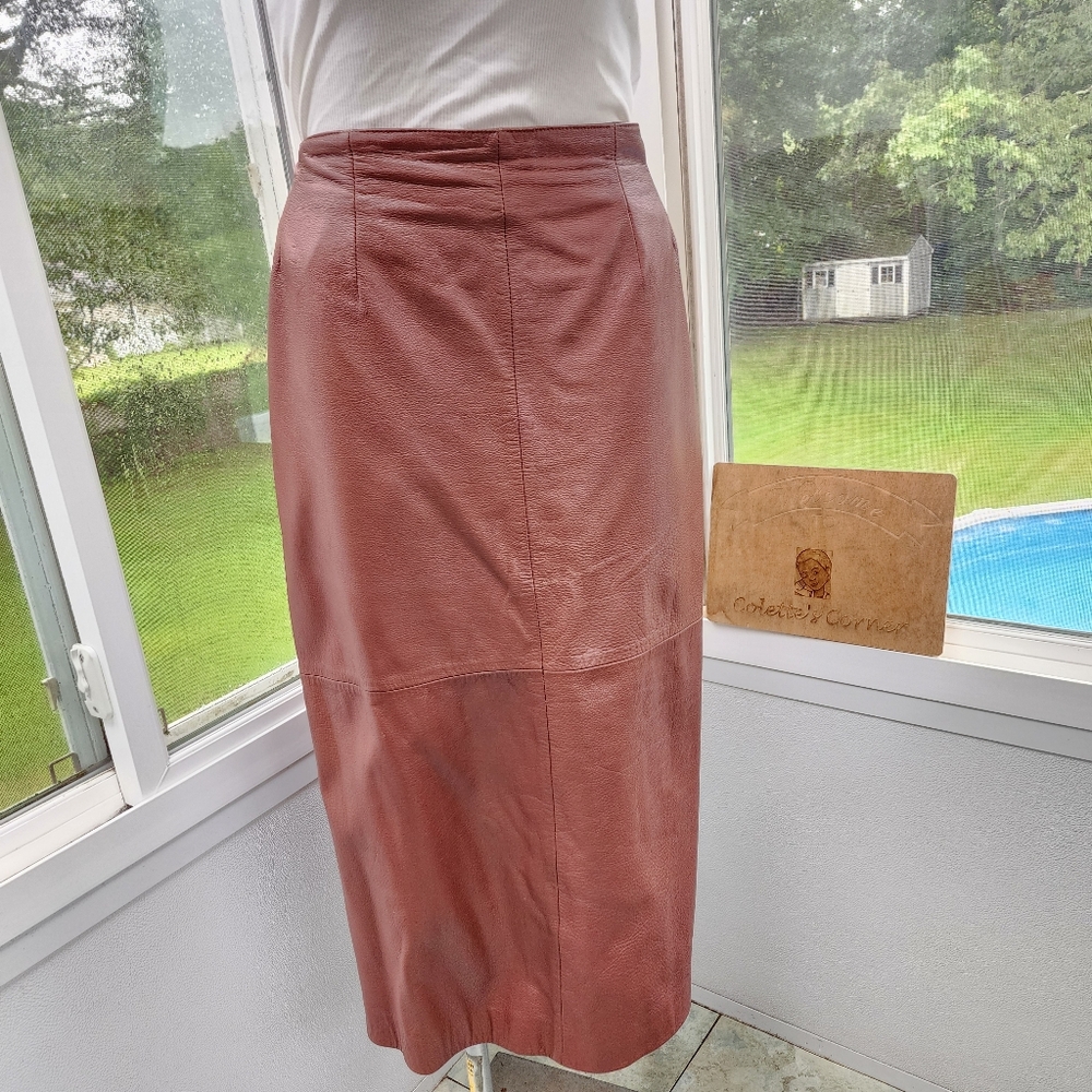 Spiegal Cognac Brown Real Leather Straight Maxi Skirt - Picture 5 of 17